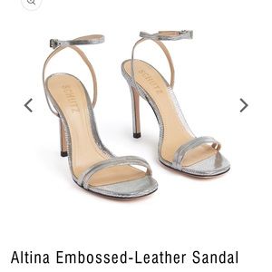 Schutz Altina Embossed-Leather Sandal in Silver Size 6